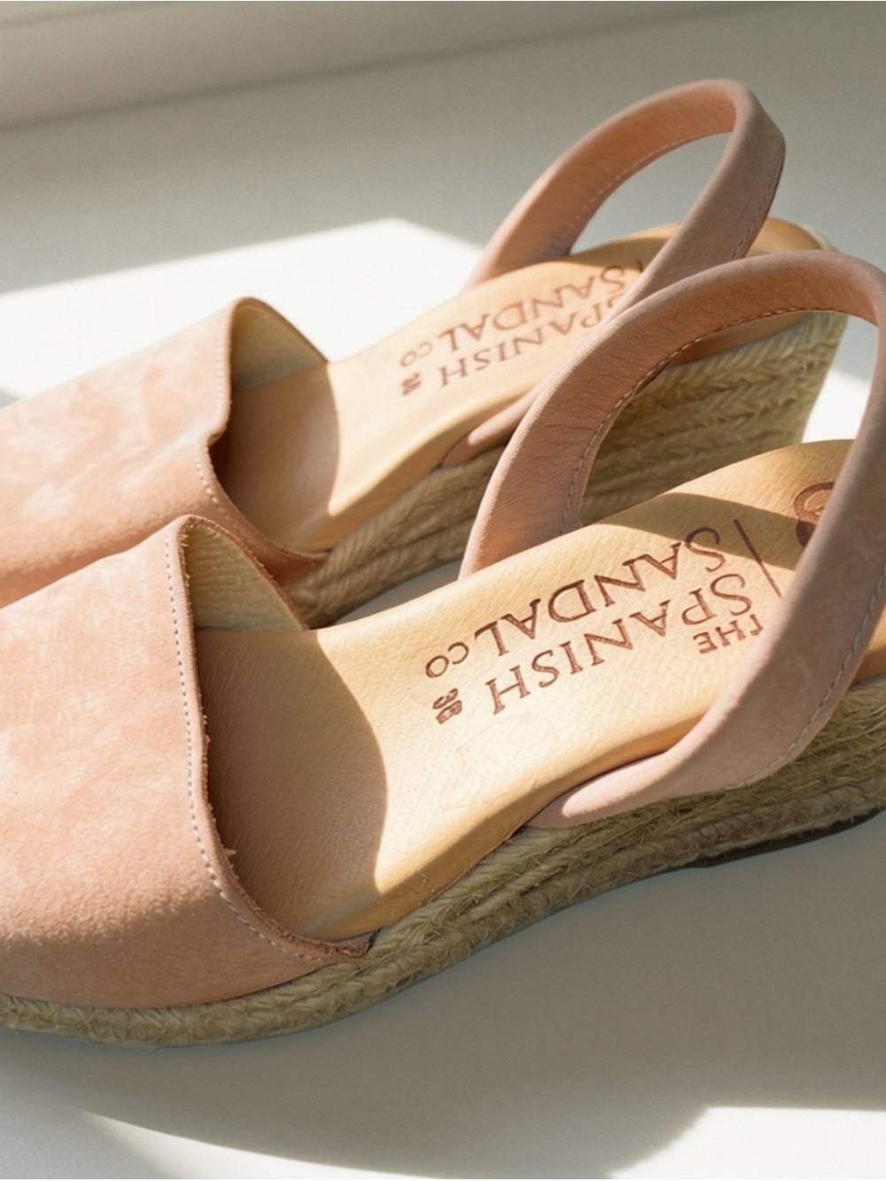 The Spanish Sandal Co. Tan Nubuck Espadrille Wedges - Size 38 (US 7.5)